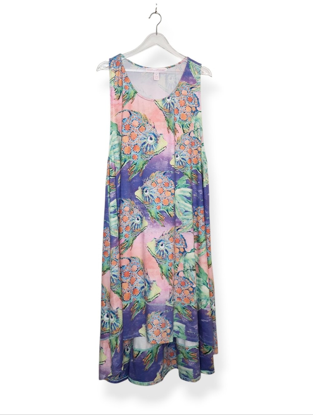 Leoma Lovegrove Sleeveless Fish Print Dress High Low Hem Dress Size XXXL